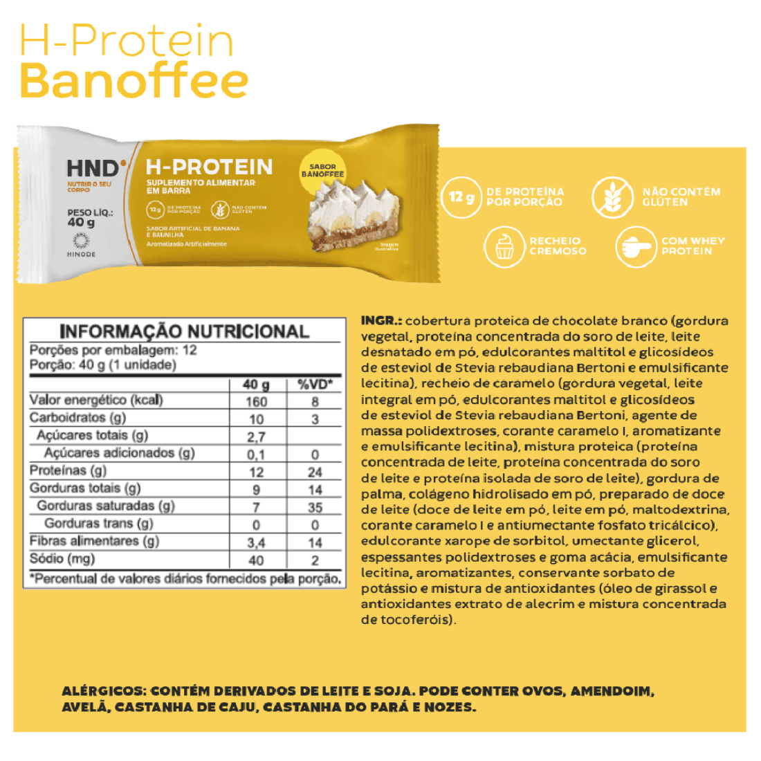 Miniatura 3 do produto H- Protein Suplemento Alimentar em barra Sabor Banoffee HND 40g