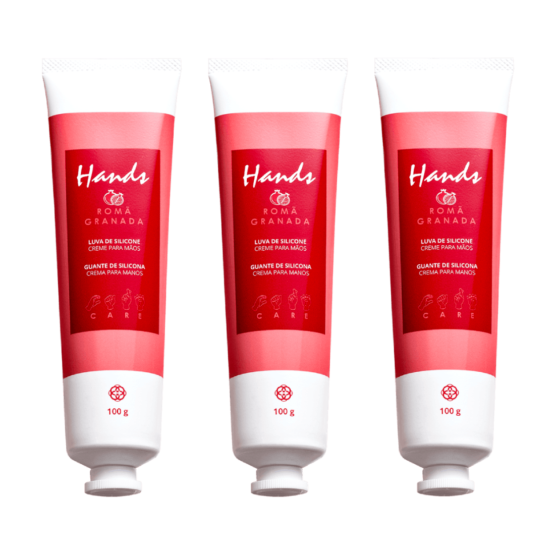 Kit 3 Luvas De Silicone Romã Creme Para As Mãos Hands 100g