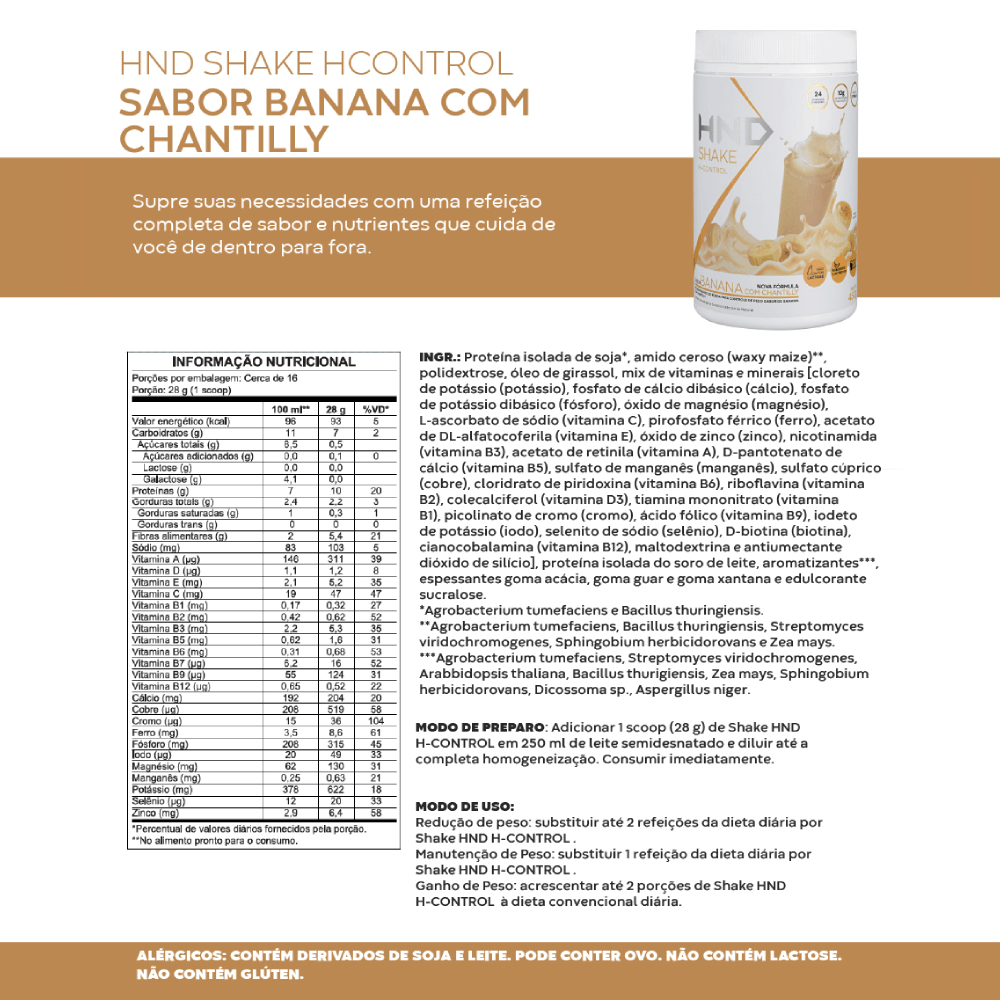 Miniatura 5 do produto Shake H-Control Sabor Banana Com Chantilly HND 450g