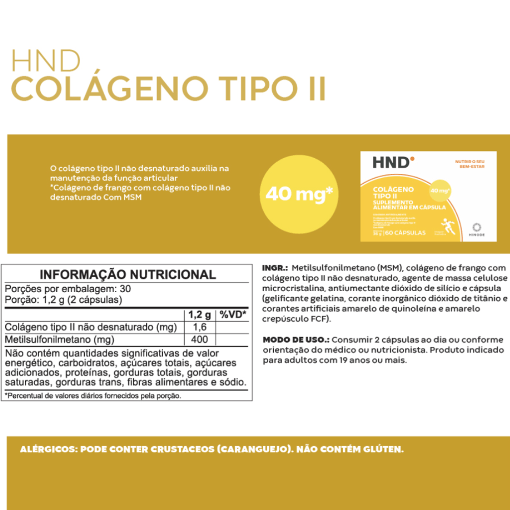 Miniatura 3 do produto Suplemento Alimentar Colágeno Tipo II HND 60 Cápsulas