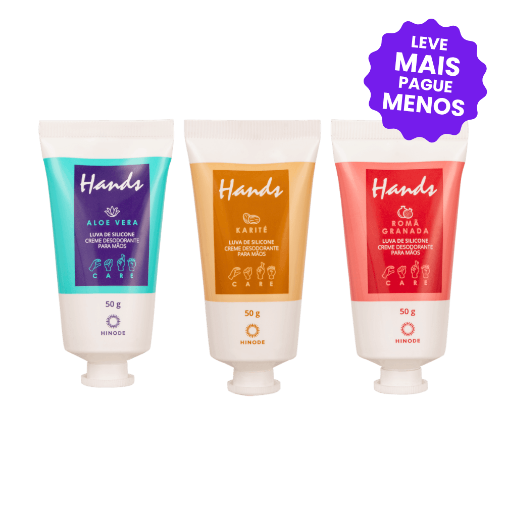 Kit 3 Miniaturas Luvas De Silicone Aloe Vera + Romã + Karité Hands 50g