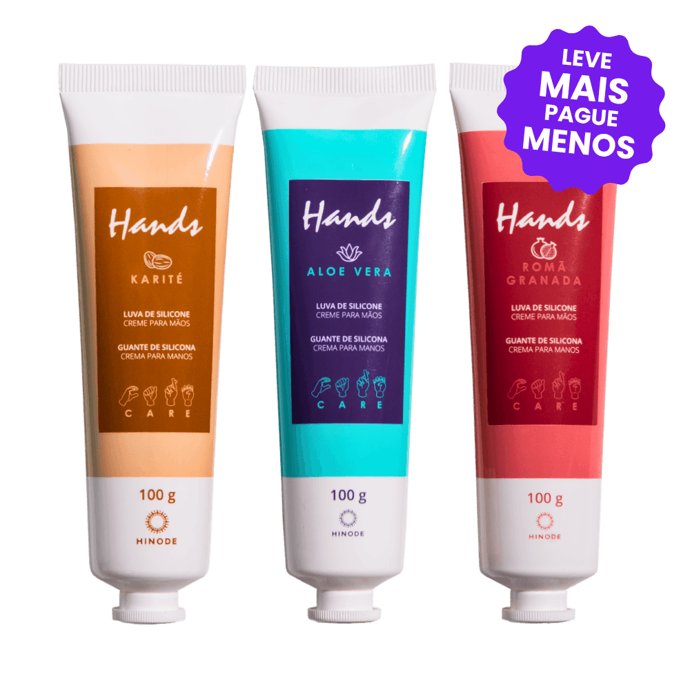 Kit 3 Luvas De Silicone Hands Aloe Vera + Romã + Karité